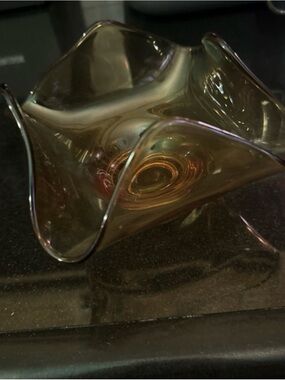 Indiana Glass Iridescent Amber Ruffled Glass Bowl